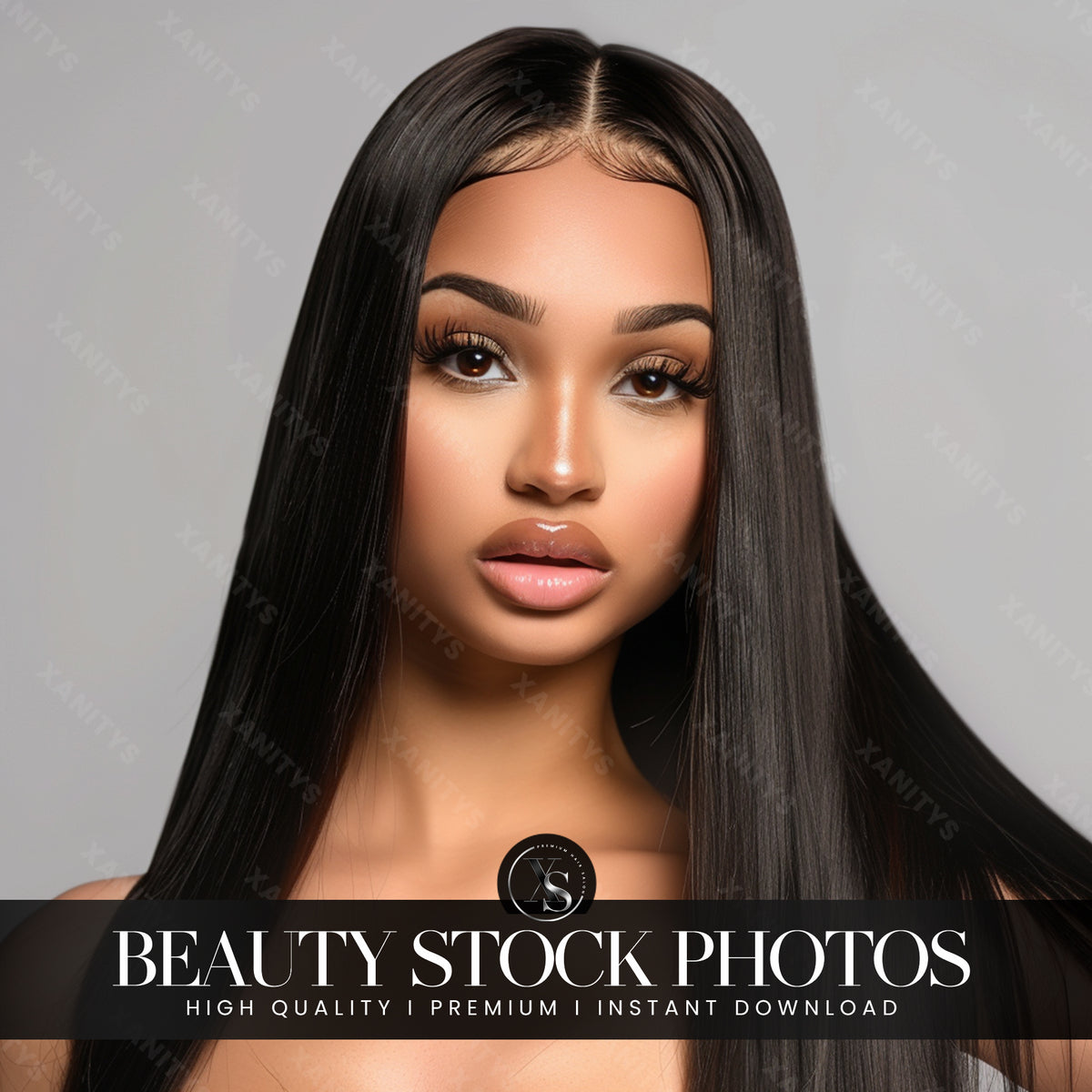 Black Straight Hair Stock Photo