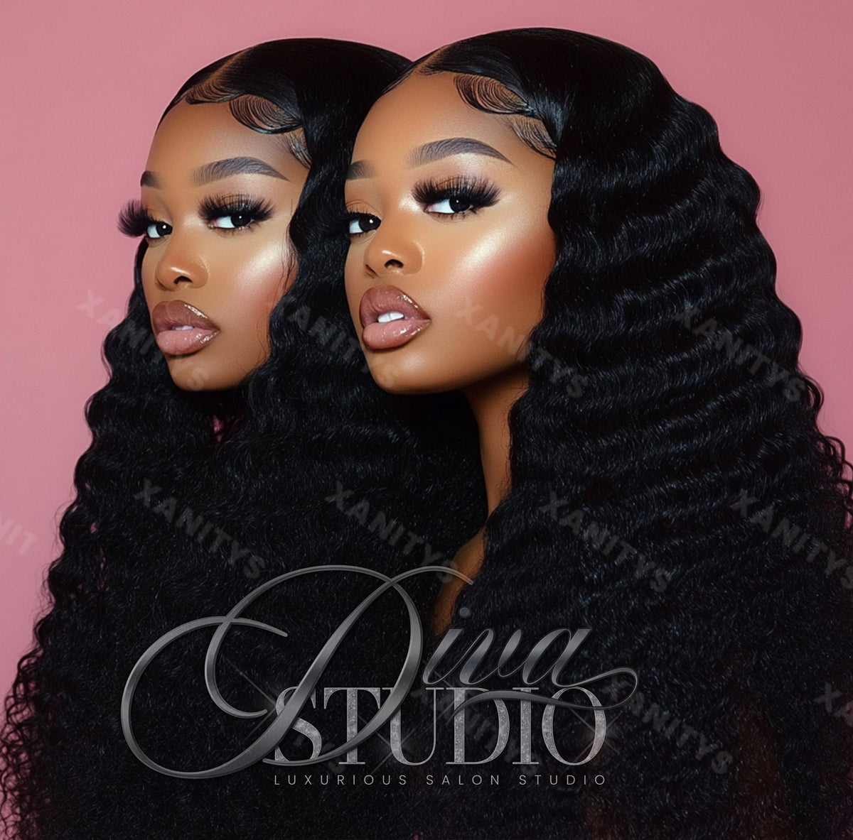 Duo Black Curly Hair Stock Photo