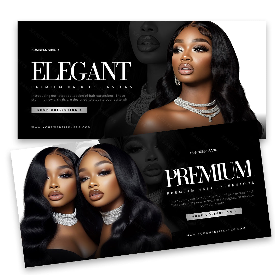 Hair Brand Website Design with matching branding and editable Canva banners.