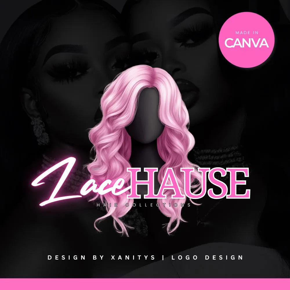 DIY Beauty Logo Template – Hair Stylist, Salon, Braids & Lash Logo Design | Canva Editable Logo | Lace Hause