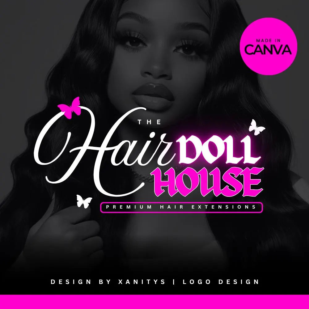 DIY Hair Logo Template – Hairstylist, Hair Salon & Hair Business Canva Logo | Editable Beauty Logo Design | Hair Doll House