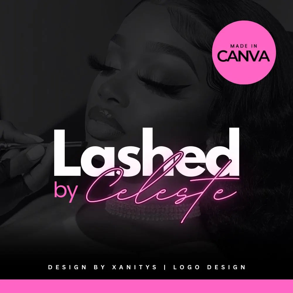 DIY Beauty Logo Template – Lash Tech, Hair Stylist, Brow Artist Logo Design | Canva Editable Logo | Lashed By Celeste
