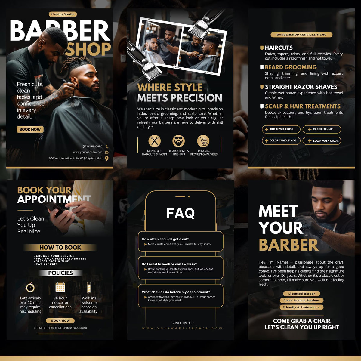 Barber Website Template Banners, Acuity Scheduling Barber Website, Barber Booking Website Design, Scheduling Template, Barbershop Branding