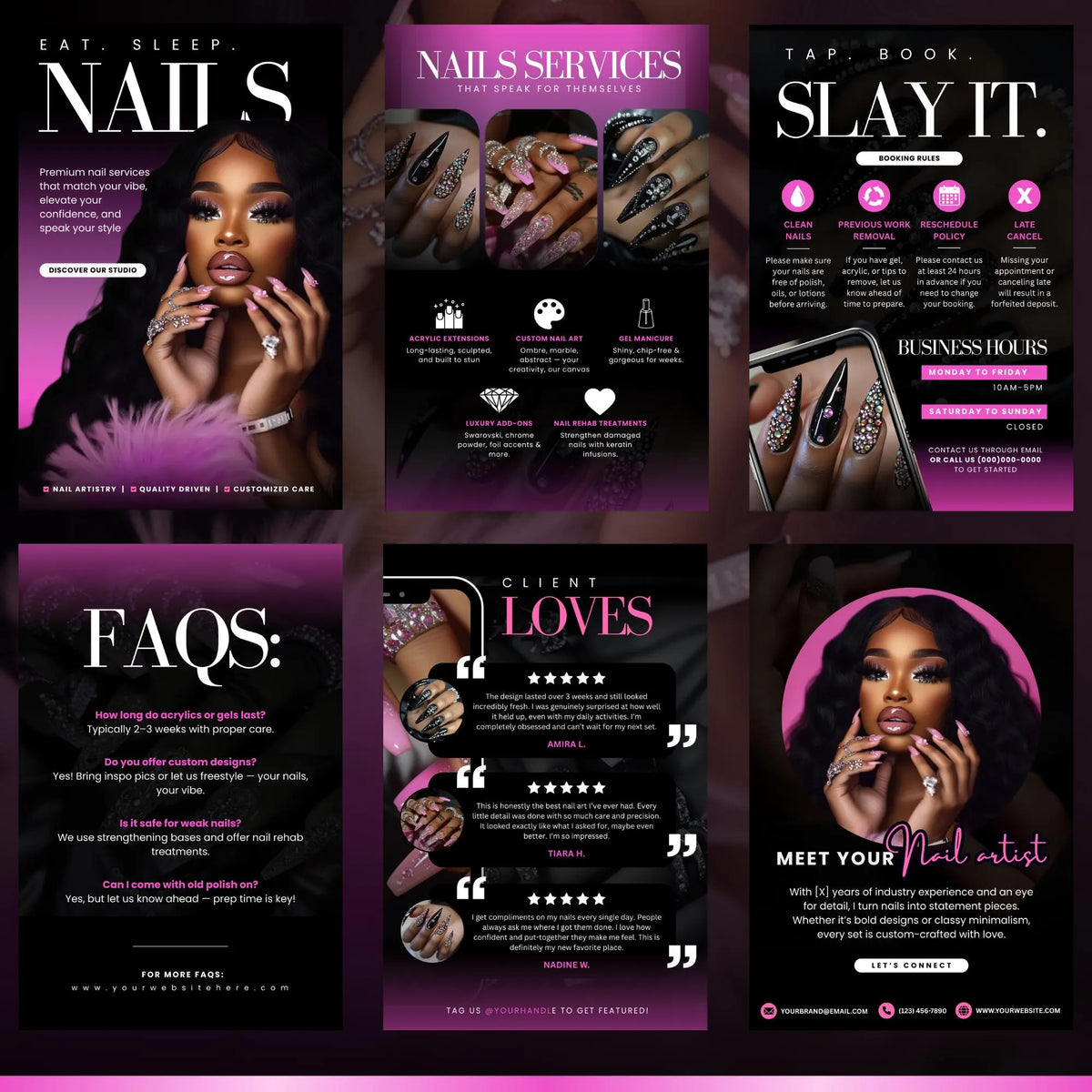Acuity Scheduling Template, Nail Tech Acuity Scheduling Template, Nail Tech Branding, Nail Tech Website, Canva Nail Salon Website Banners