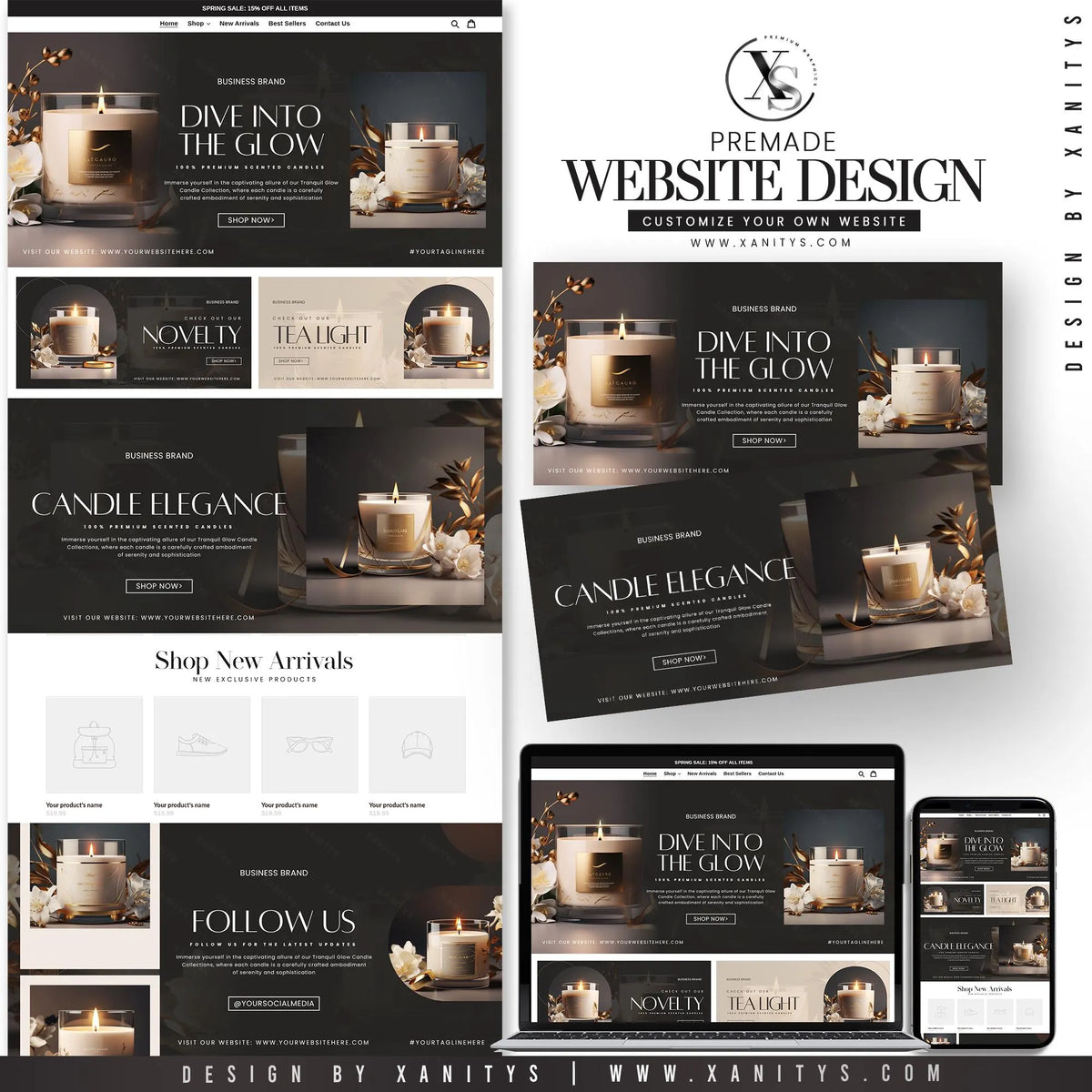 Candle Website Template Banners, DIY Candle Website, Candle Banners, Candle Business Branding, Canva Candle Banners, Soy Candles Marketing