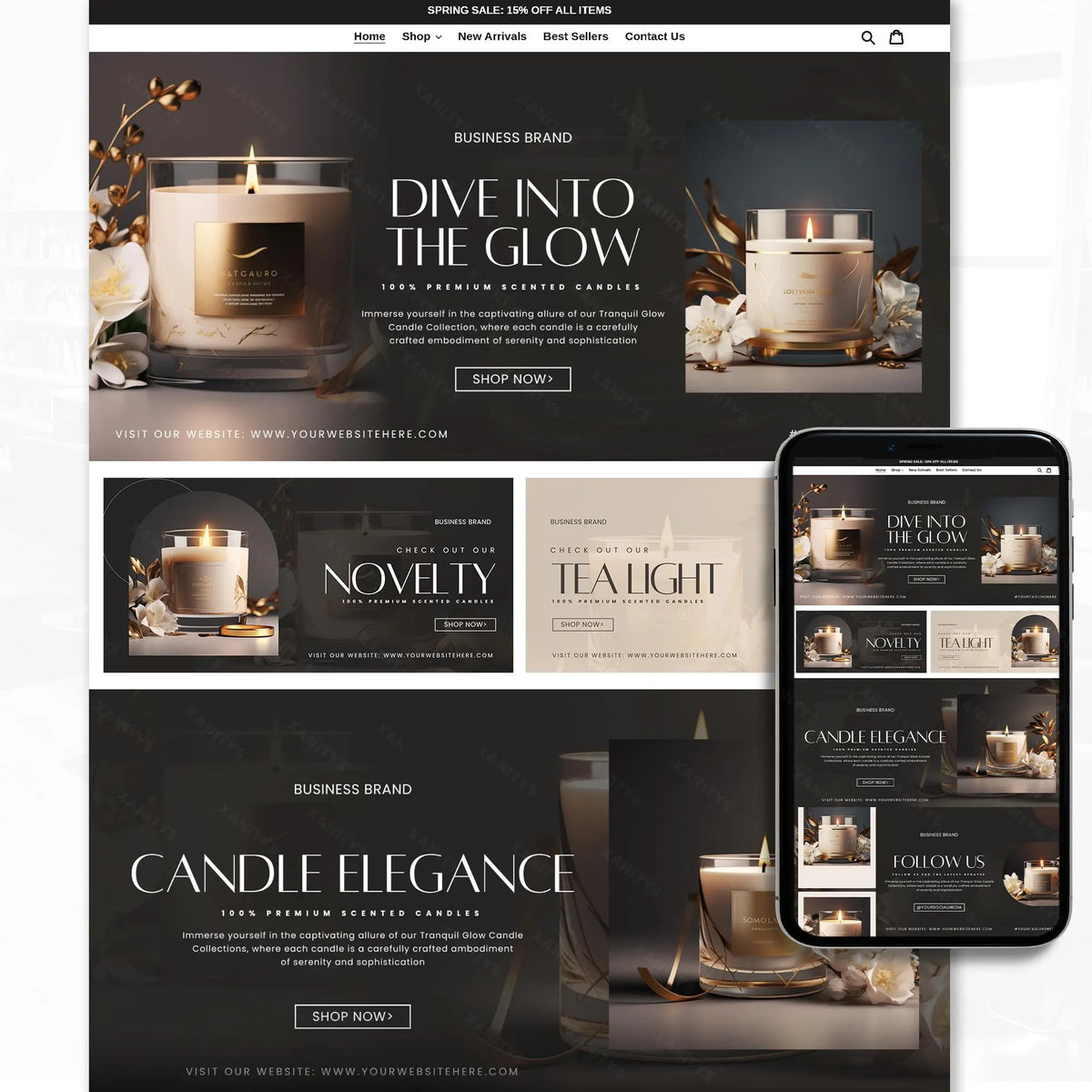 Candle Website Template Banners, DIY Candle Website, Candle Banners, Candle Business Branding, Canva Candle Banners, Soy Candles Marketing