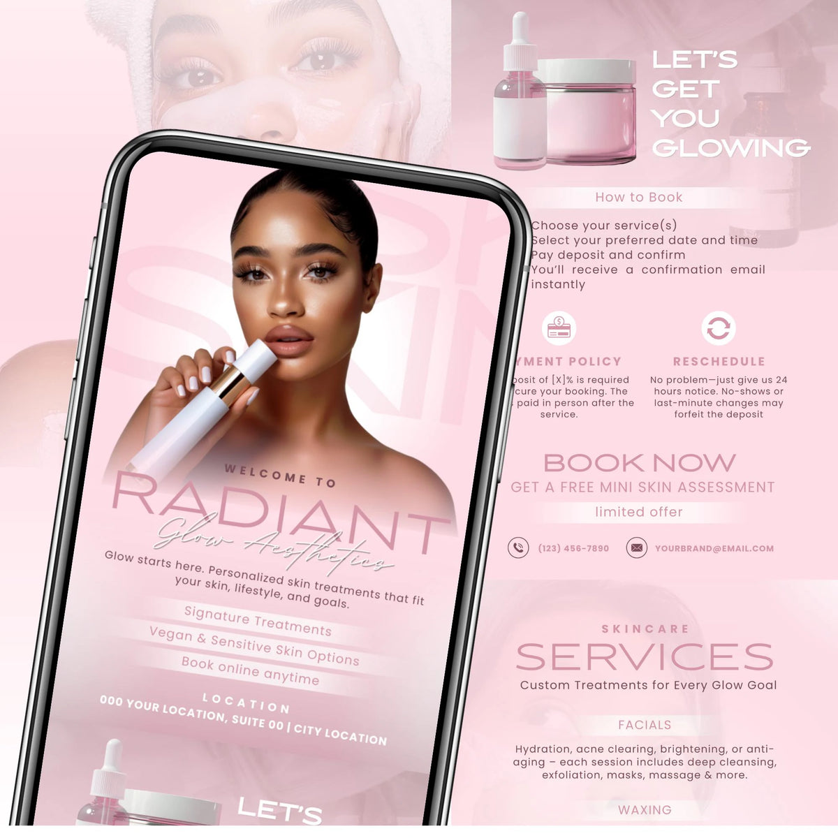 Acuity Scheduling Template Skincare Esthetician Booking Site Template, Esthetician Website, Medspa Website Canva Template, Skincare Branding | Radiant