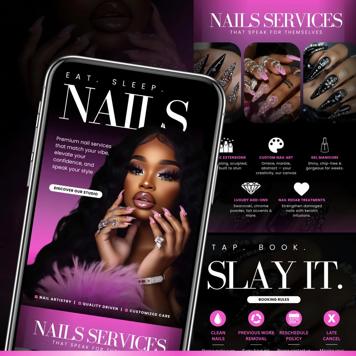 Acuity Scheduling Template, Nail Tech Acuity Scheduling Template, Nail Tech Branding, Nail Tech Website, Canva Nail Salon Website Banners