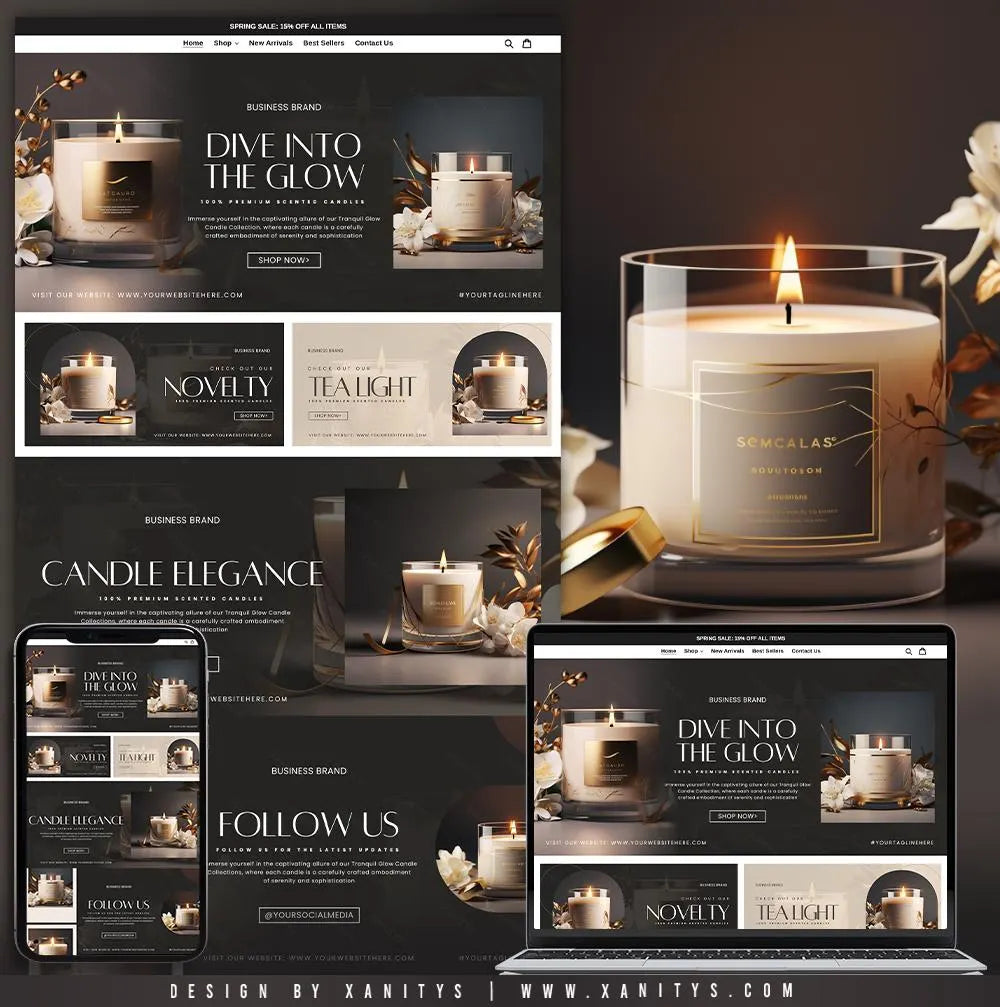 Candle Website Template Banners, DIY Candle Website, Candle Banners, Candle Business Branding, Canva Candle Banners, Soy Candles Marketing