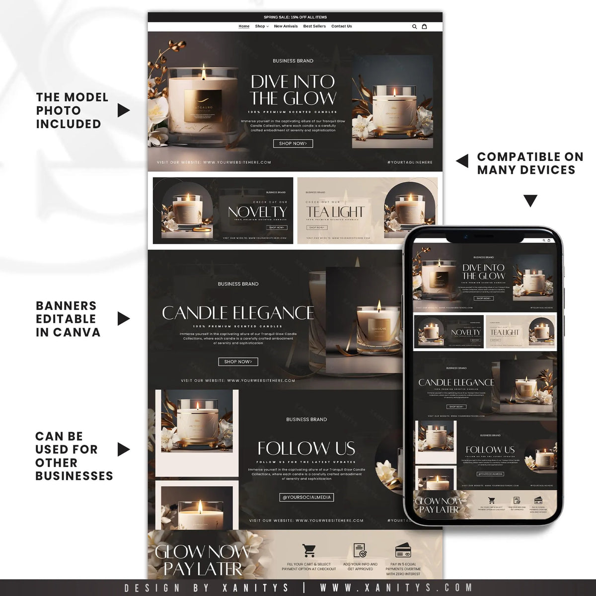 Candle Website Template Banners, DIY Candle Website, Candle Banners, Candle Business Branding, Canva Candle Banners, Soy Candles Marketing