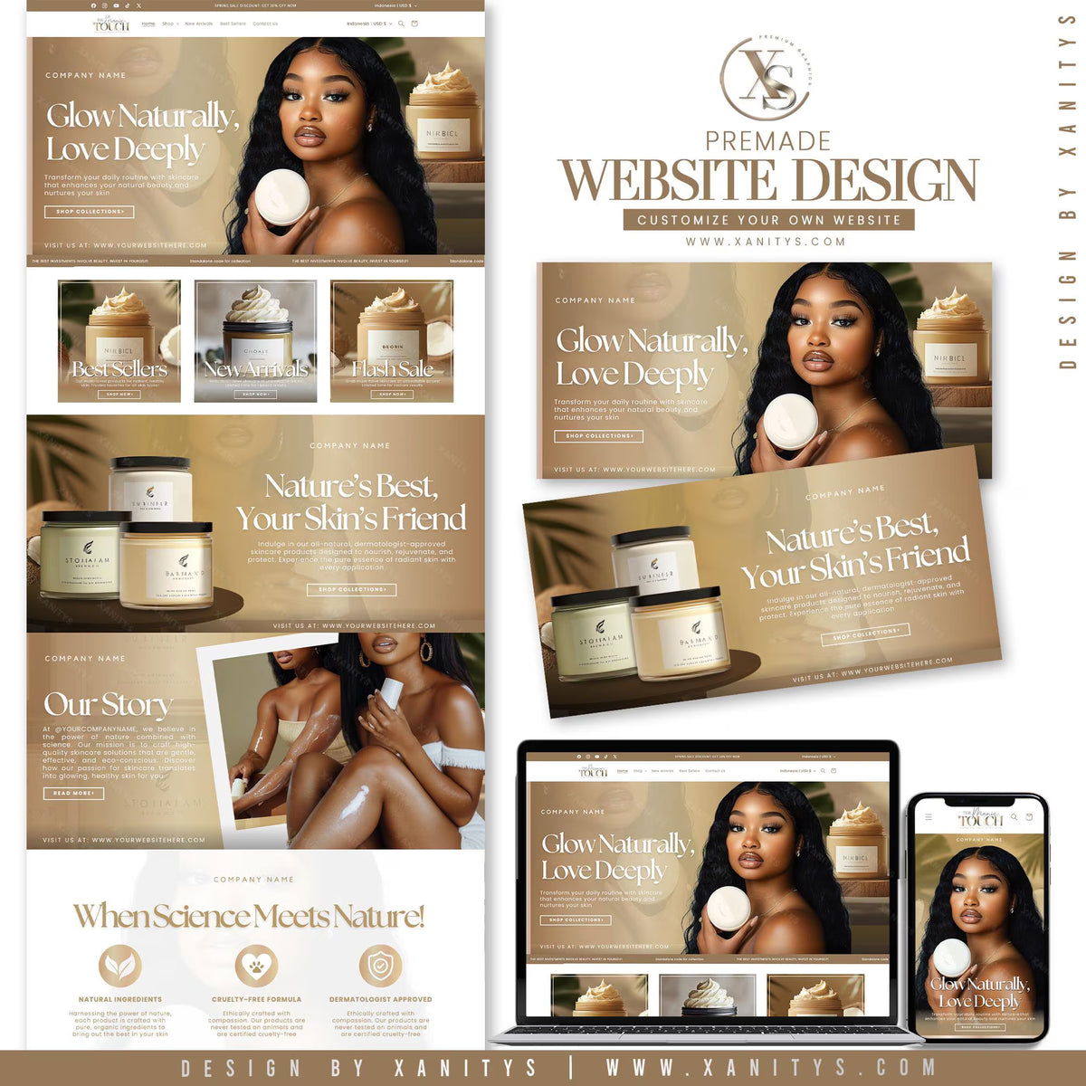 Skincare Website Design Banner Templates, Body Butter Website Design, Esthetician Website Design, Skincare banners, Skincare branding