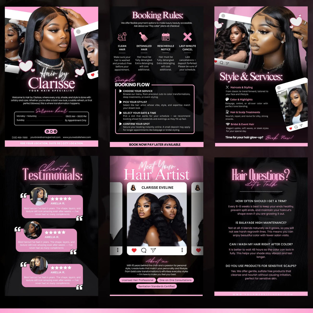 Acuity Scheduling Template, Hair Stylist Acuity Scheduling Template, Hair Salon Website, Hairstylist Website, Acuity Canva Template