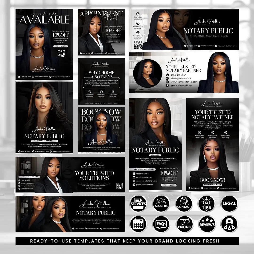 Notary Templates Bundle, Notary Logo, Notary Flyer, Notary Website, Notary Marketing, Mobile Notary Canva, Notary Invoice, Notary Business