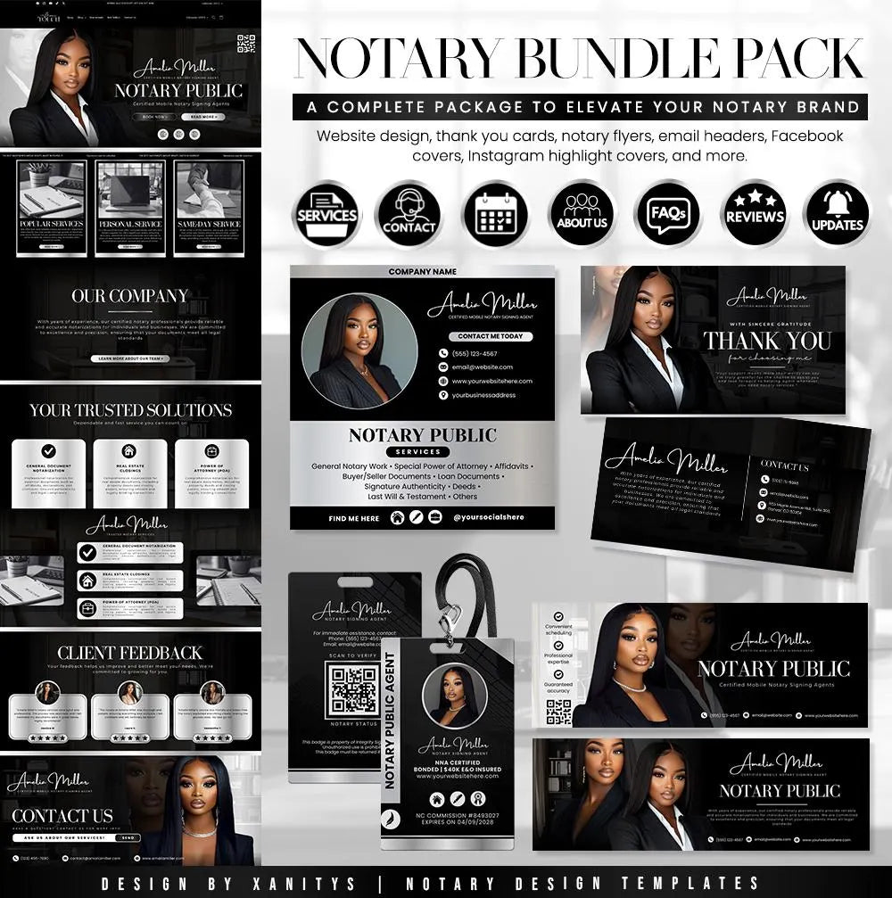 Notary Templates Bundle, Notary Logo, Notary Flyer, Notary Website, Notary Marketing, Mobile Notary Canva, Notary Invoice, Notary Business