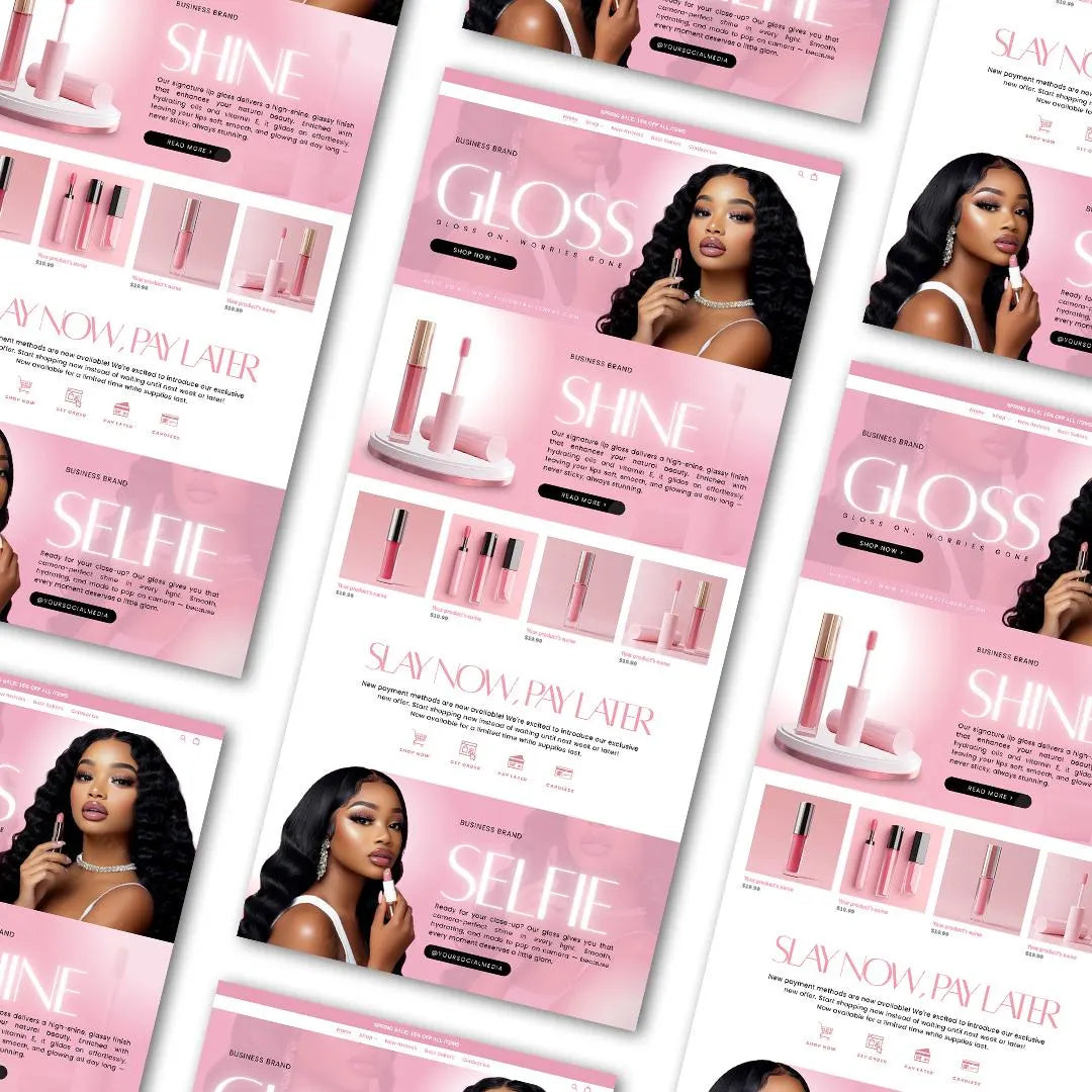Lip Gloss Website, Cosmetics Website, Lip Gloss Template, Premade Shopify Lip Gloss Websitee Banners, Lashes Websit Banners