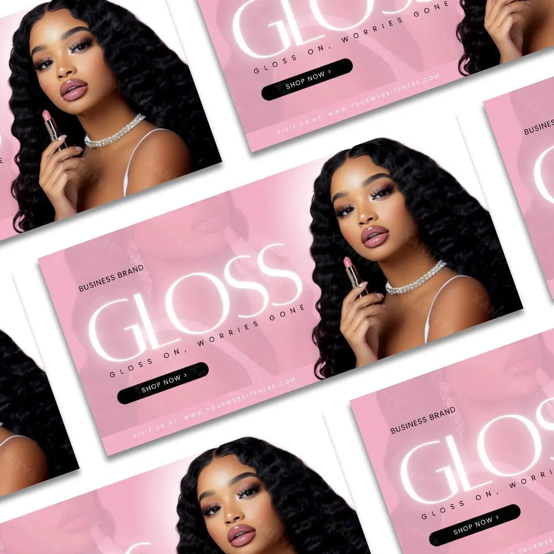 Lip Gloss Website, Cosmetics Website, Lip Gloss Template, Premade Shopify Lip Gloss Website Banners, Lashes Websit Banners