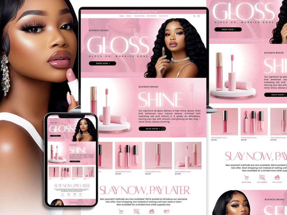 Lip Gloss Website, Cosmetics Website, Lip Gloss Template, Premade Shopify Lip Gloss Website Banners, Lashes Websit Banners