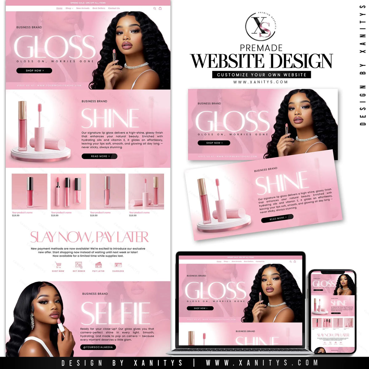 Lip Gloss Website, Cosmetics Website, Lip Gloss Template, Premade Shopify Lip Gloss Websitee Banners, Lashes Websit Banners