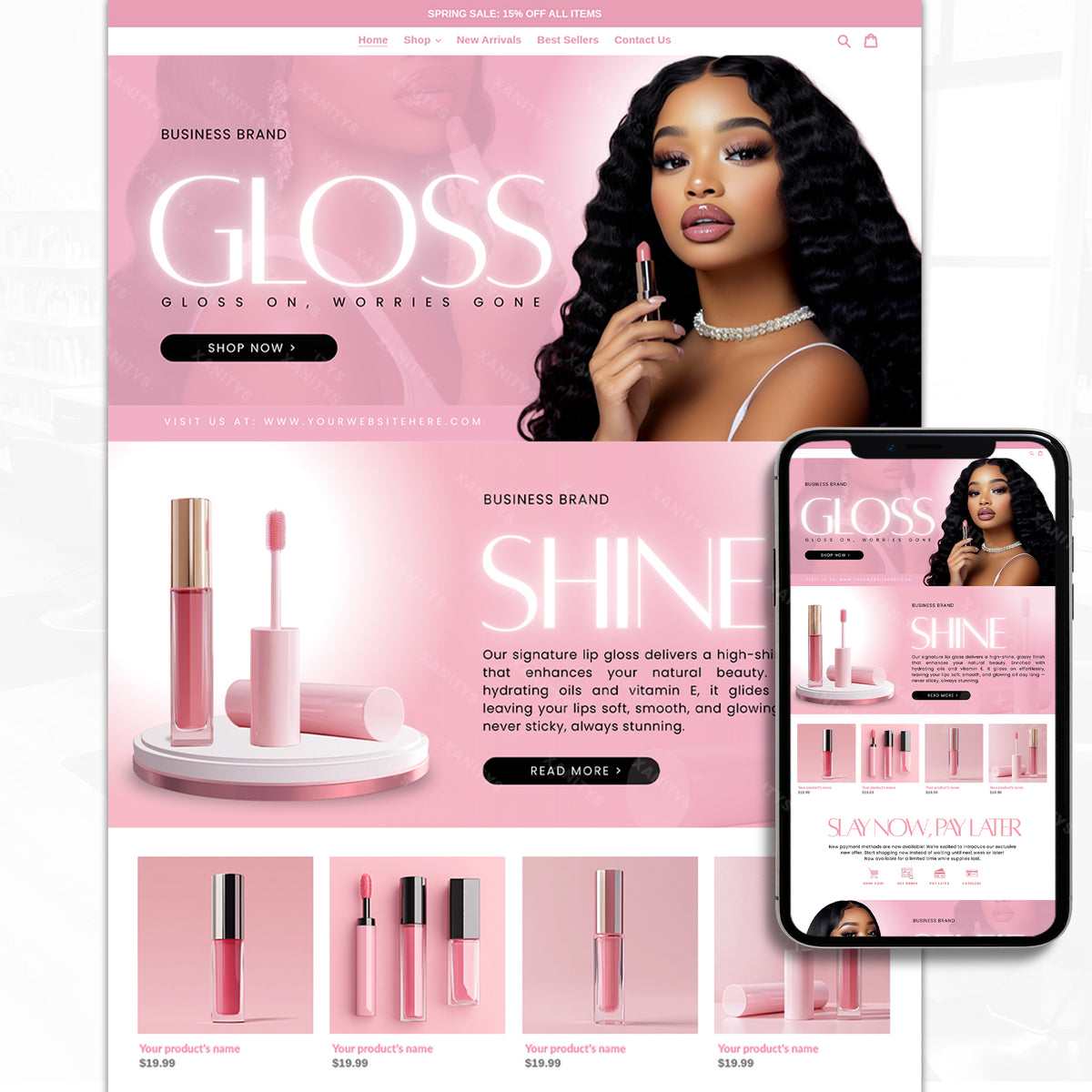 Lip Gloss Shopify Theme featuring advanced sections, animations, and editable Canva banners