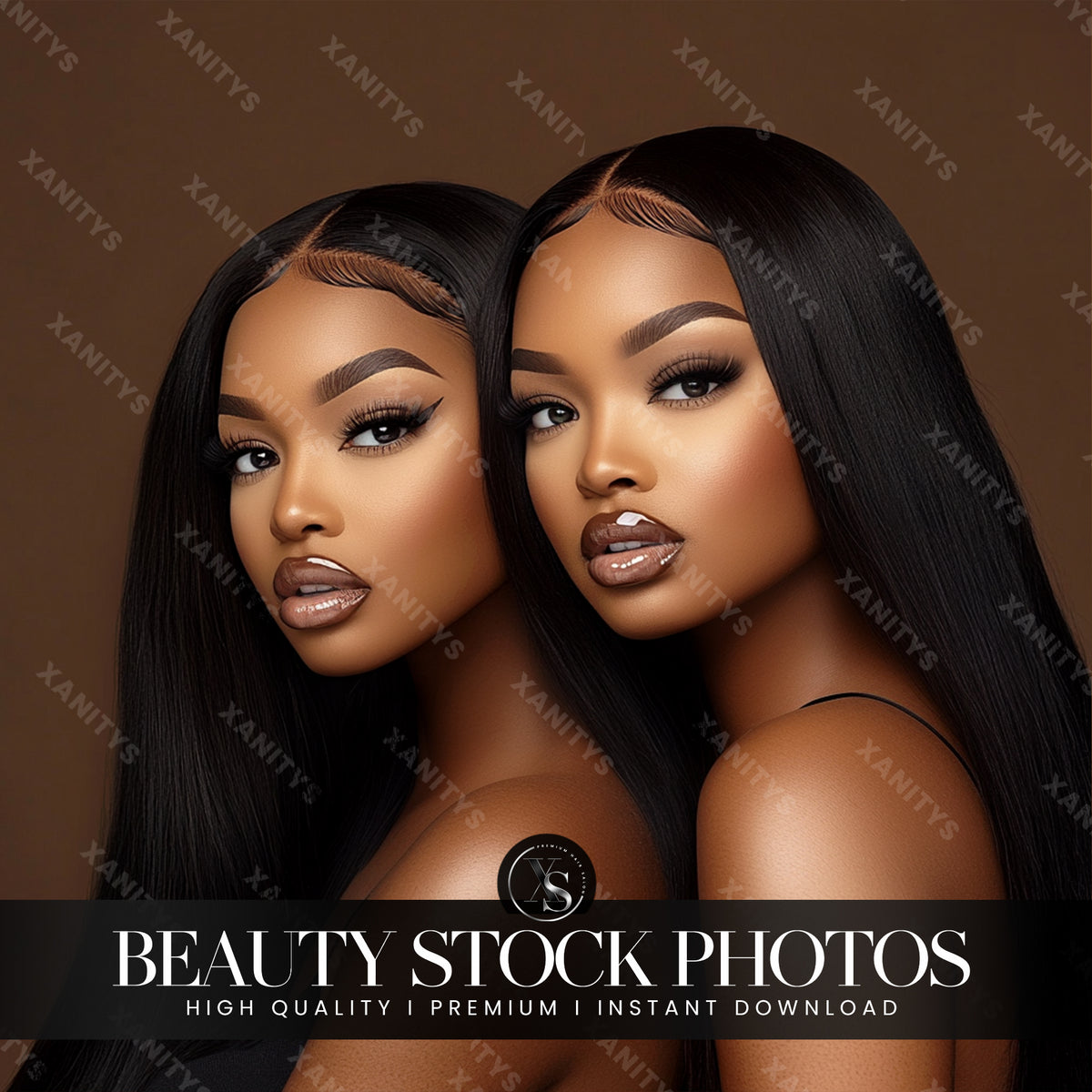 Black Straight Hair Duo Stock Photo