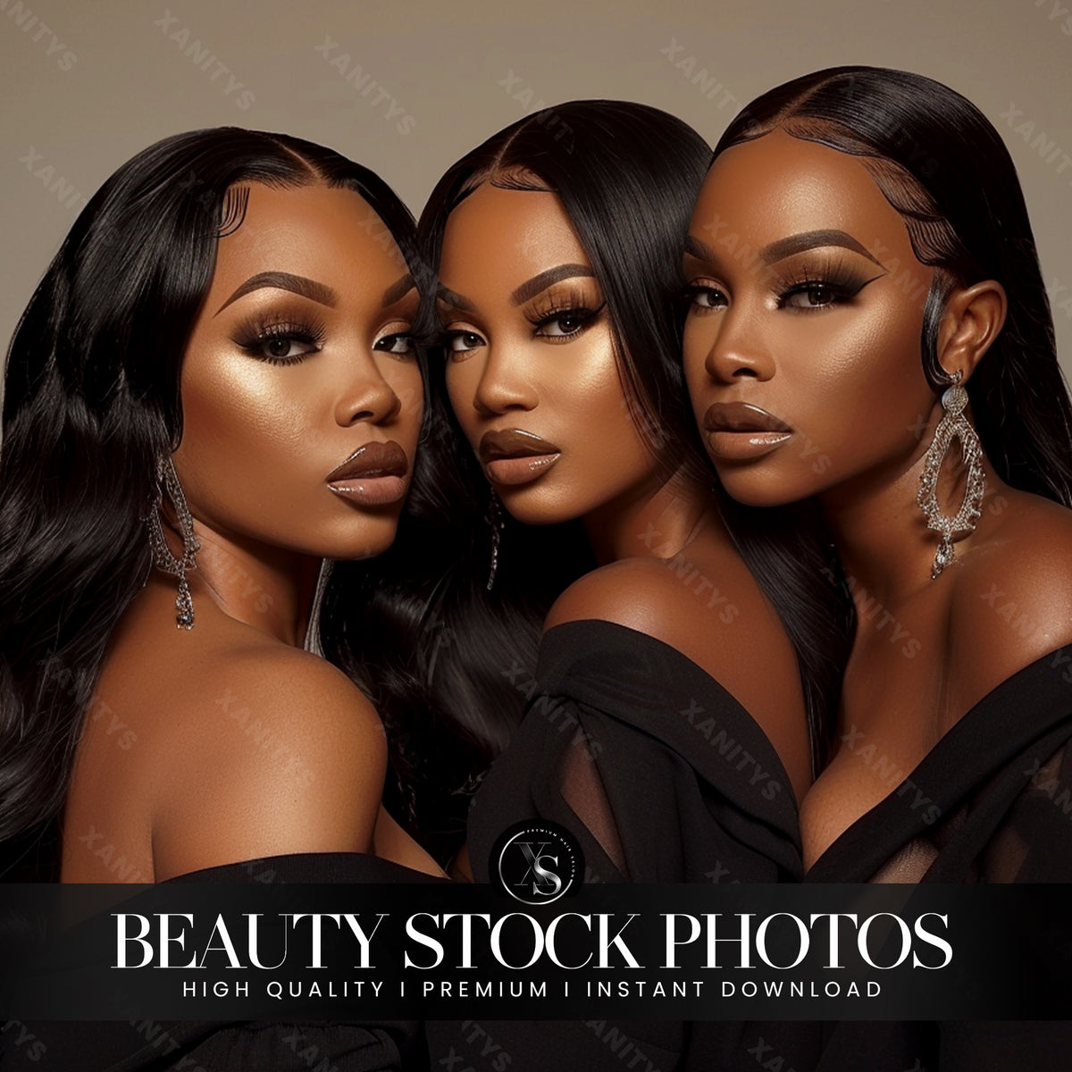 Lace Frontal Wig Trio Stock Photo