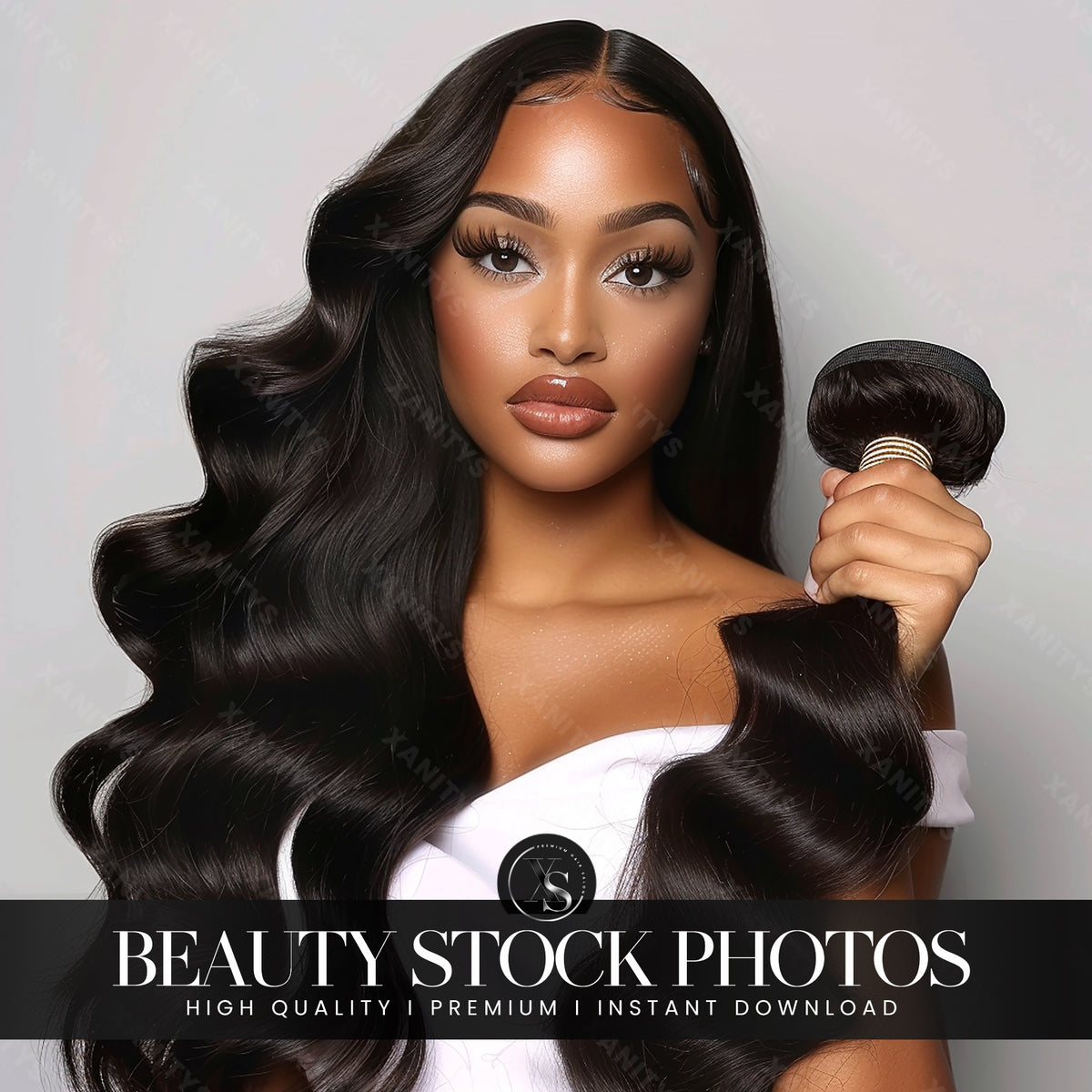 Model Holding Hair Bundles Stock Photos