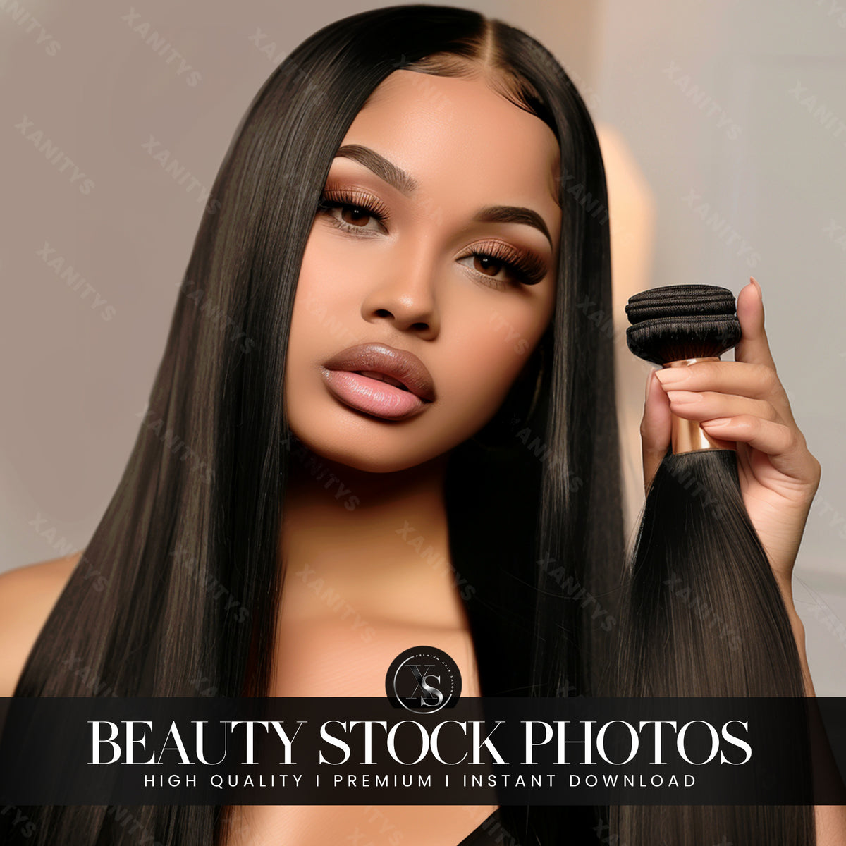 Straight Black Wig Stock Photo