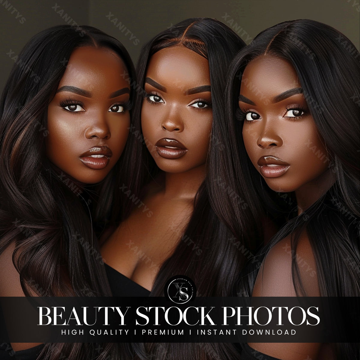 Straight Lace Wig Trio Stock Photo