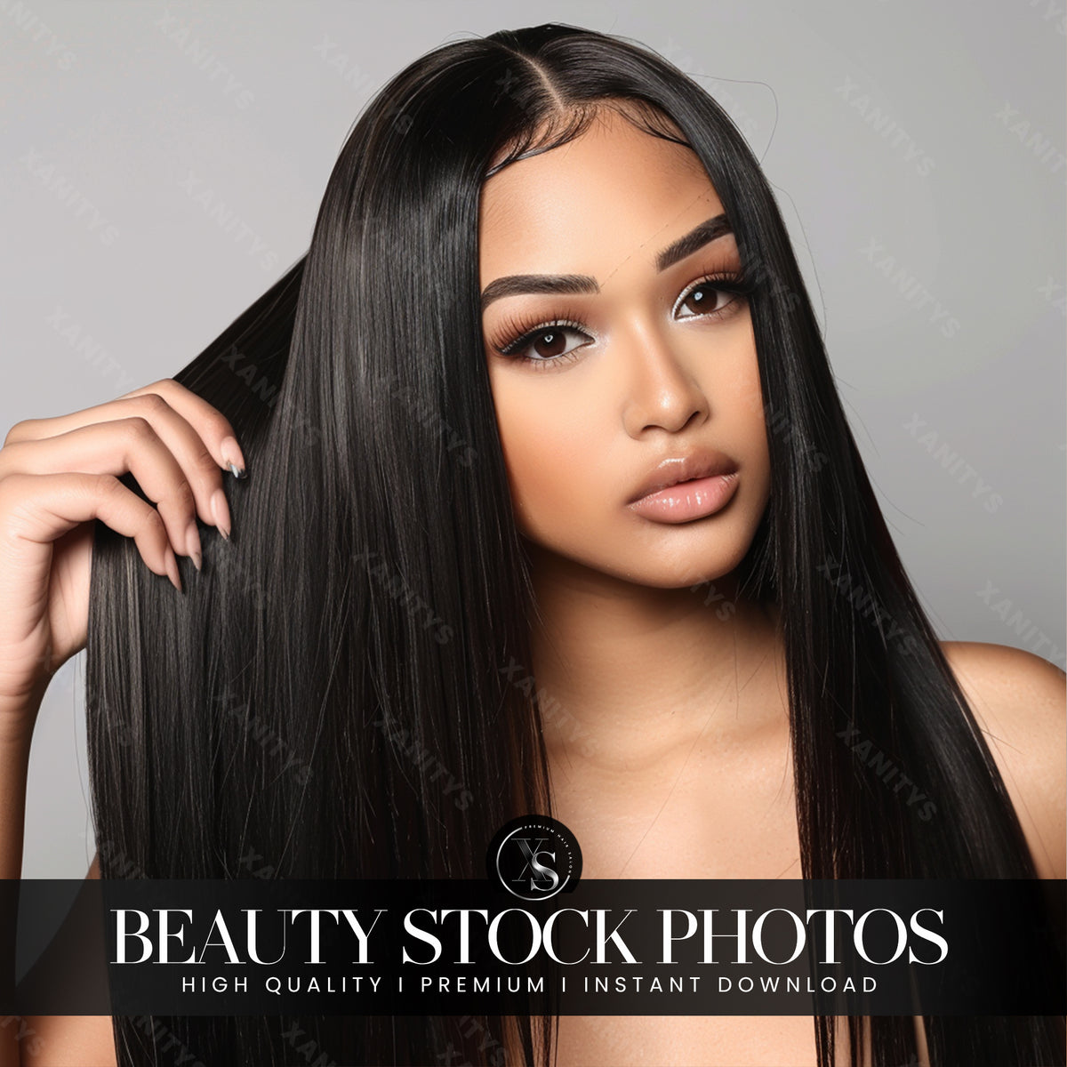 Straight Black Hair Stock Photo