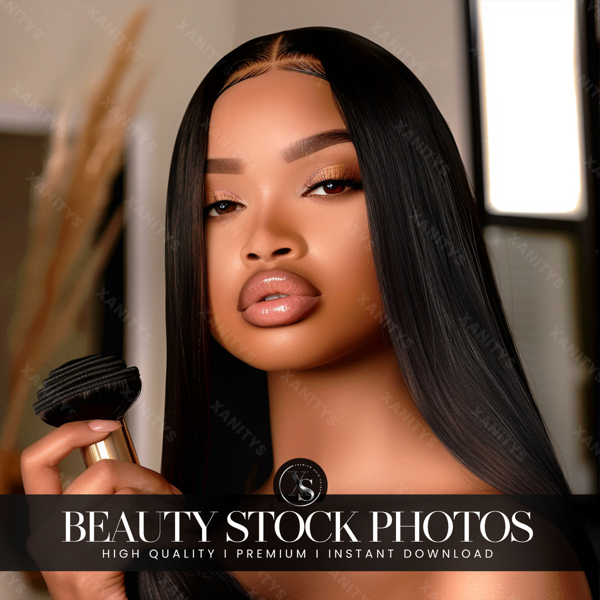 Straight Hair Lace Wig Stock Photo