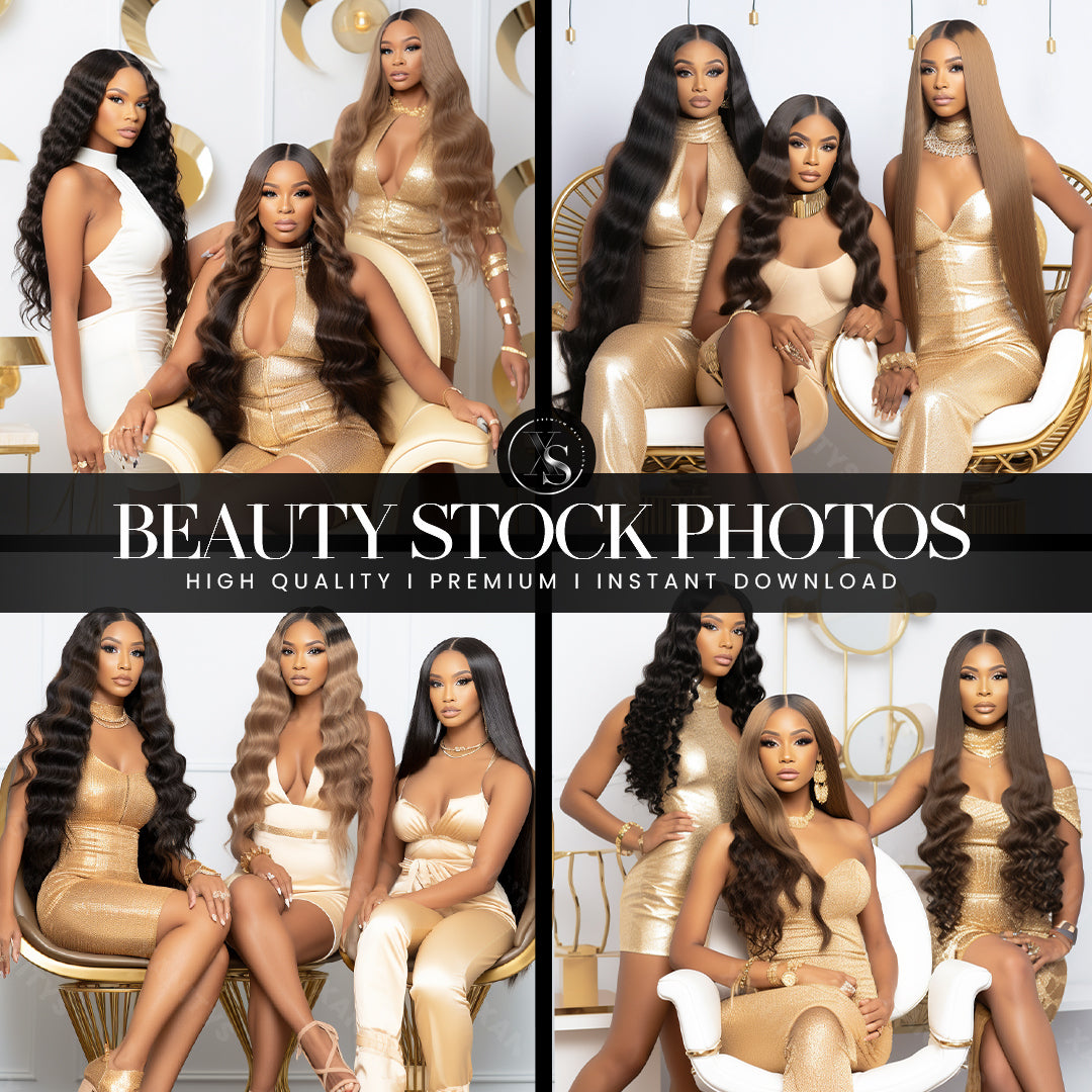 Gold & White Group Hair Photoshoot Stock Photos