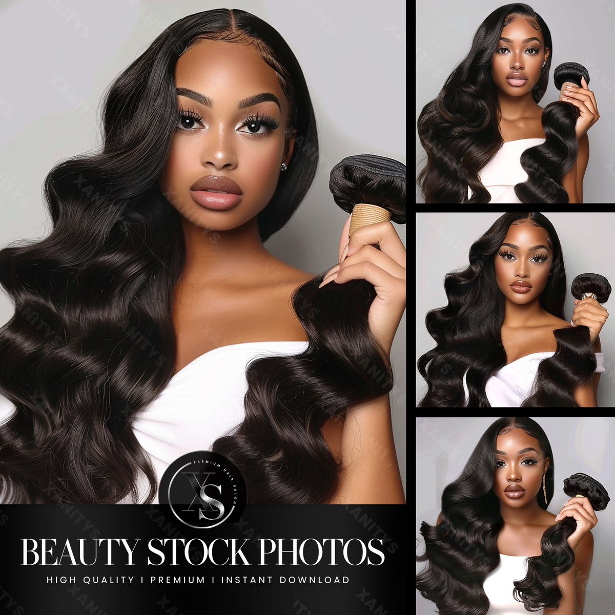 Model Holding Hair Bundles Stock Photos