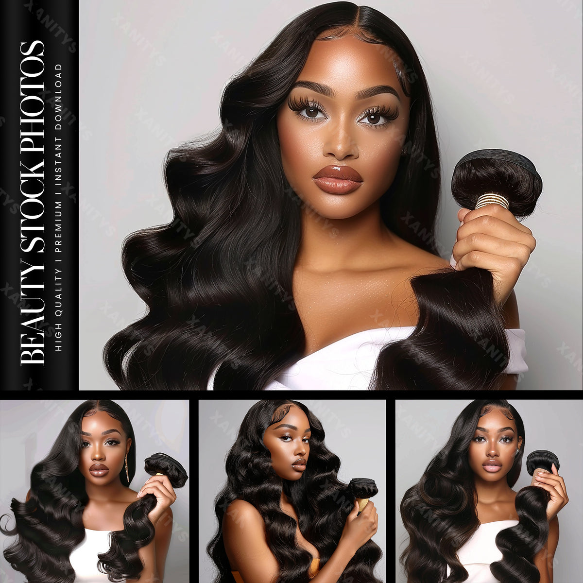 Model Holding Hair Bundles Stock Photos