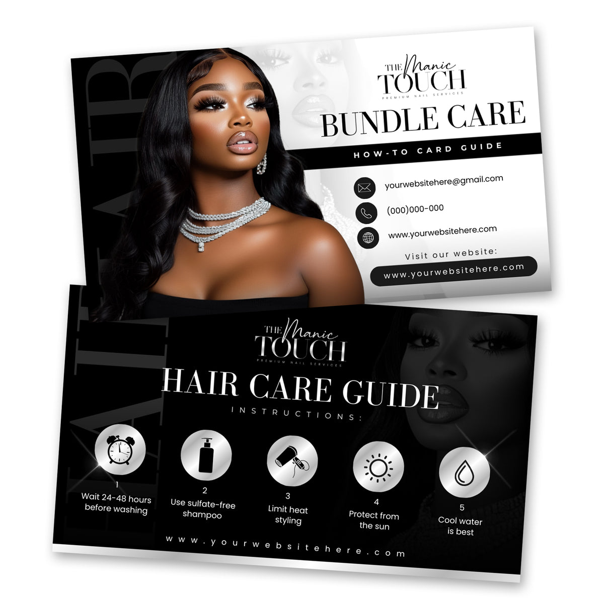DIY Hair Bundle Aftercare Card Template - Customizable Hair Card Design for Hair Business Branding