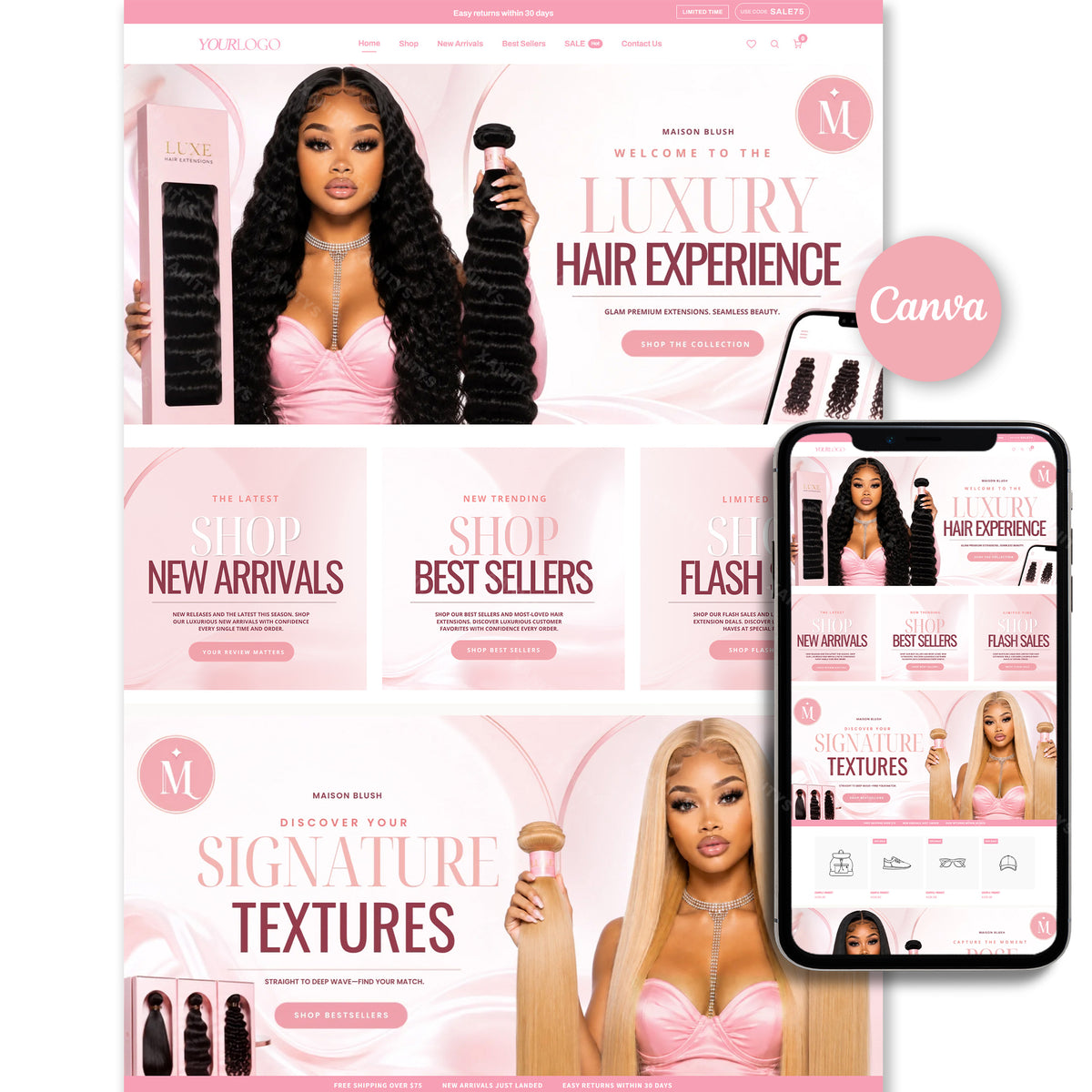 Hair Website Template, Hair Website Design, Hair Shopify Theme
