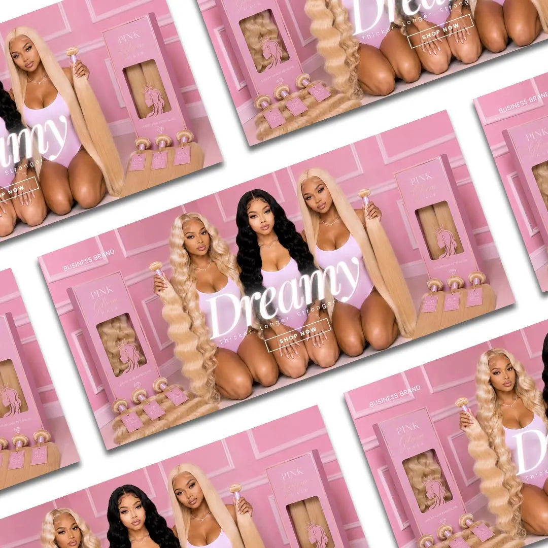 Hair extensions website banner for a Shopify hair business.