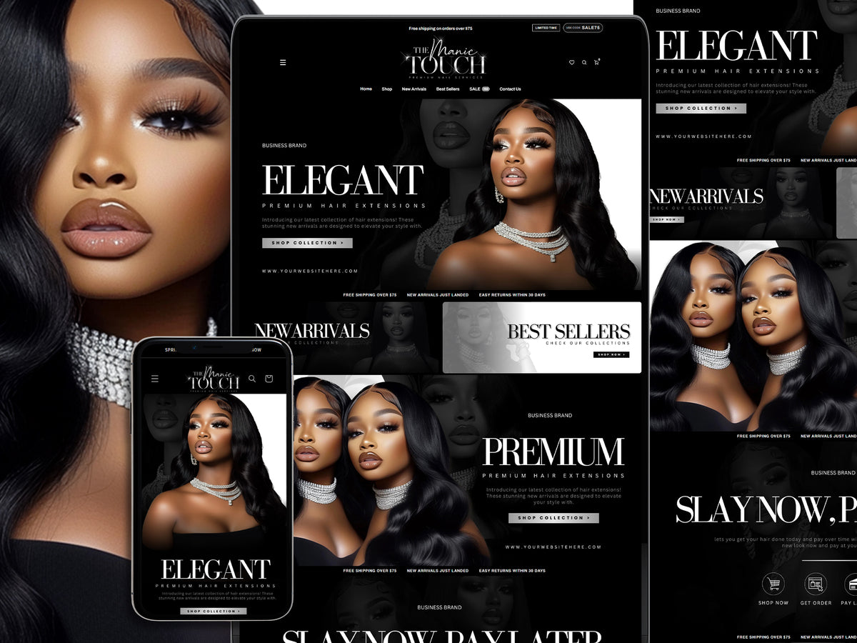 Hair Shopify Theme featuring sections, mobile preview, and editable Canva Banners