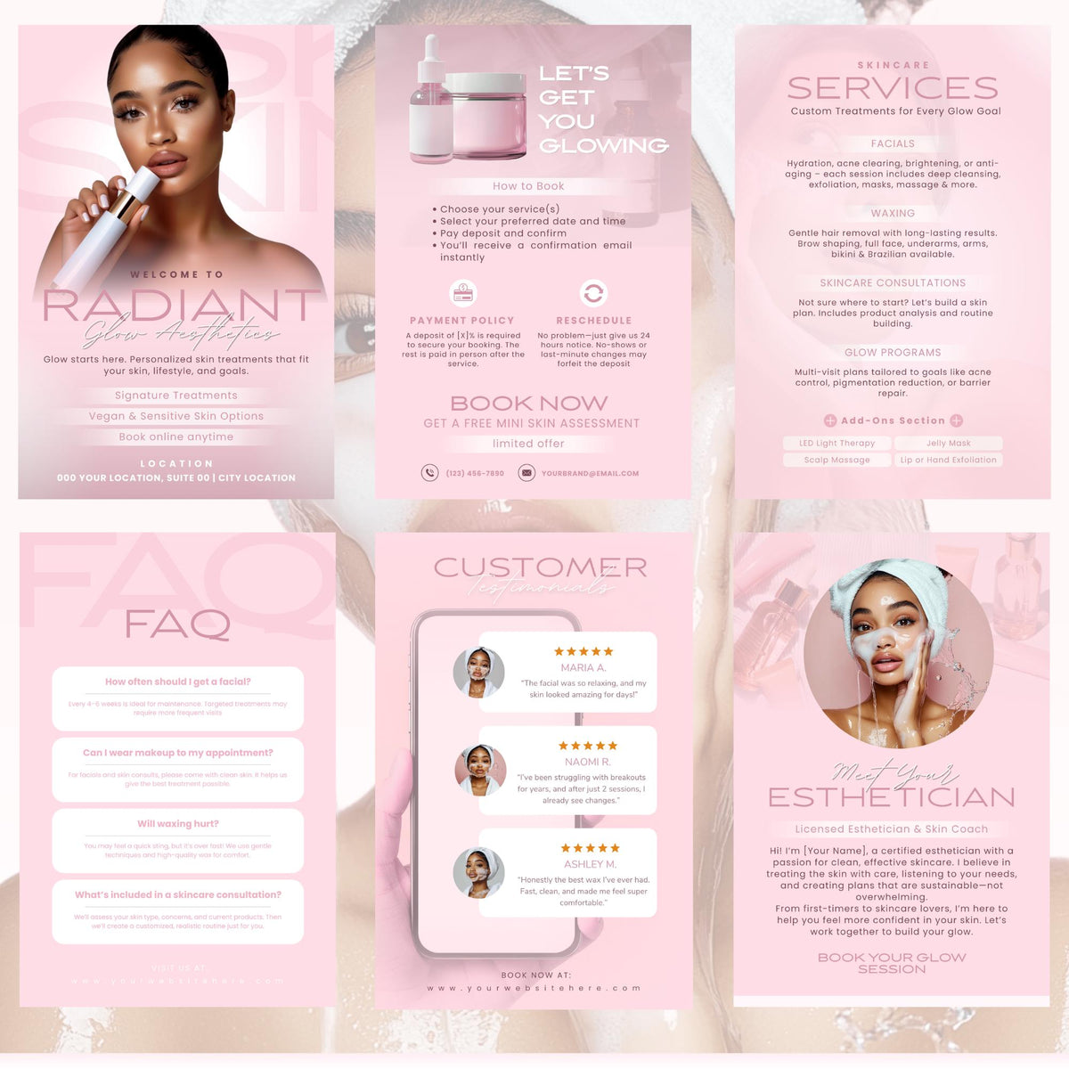 Acuity Scheduling Template Skincare Esthetician Booking Site Template, Esthetician Website, Medspa Website Canva Template, Skincare Branding | Radiant