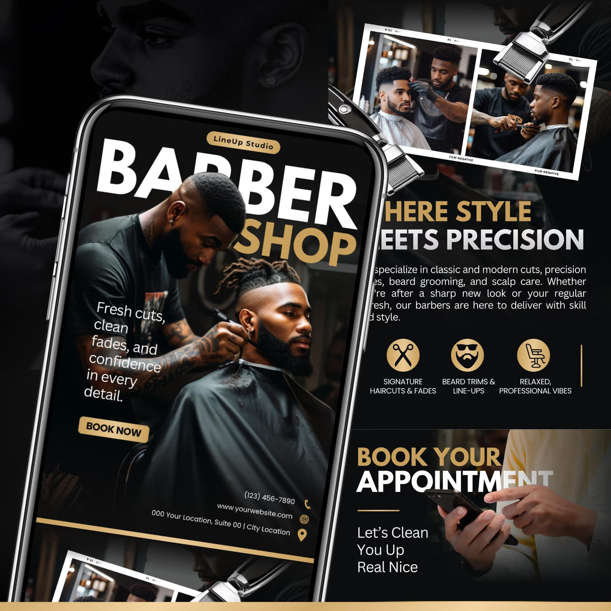 Barber Website Template Banners, Acuity Scheduling Barber Website, Barber Booking Website Design, Scheduling Template, Barbershop Branding