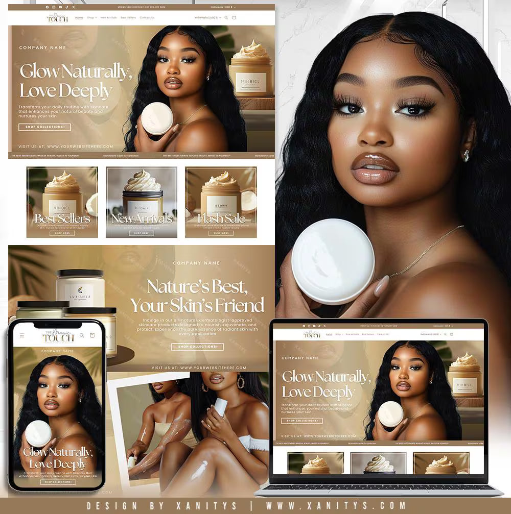 Skincare Website Design Banner Templates, Body Butter Website Design, Esthetician Website Design, Skincare banners, Skincare branding