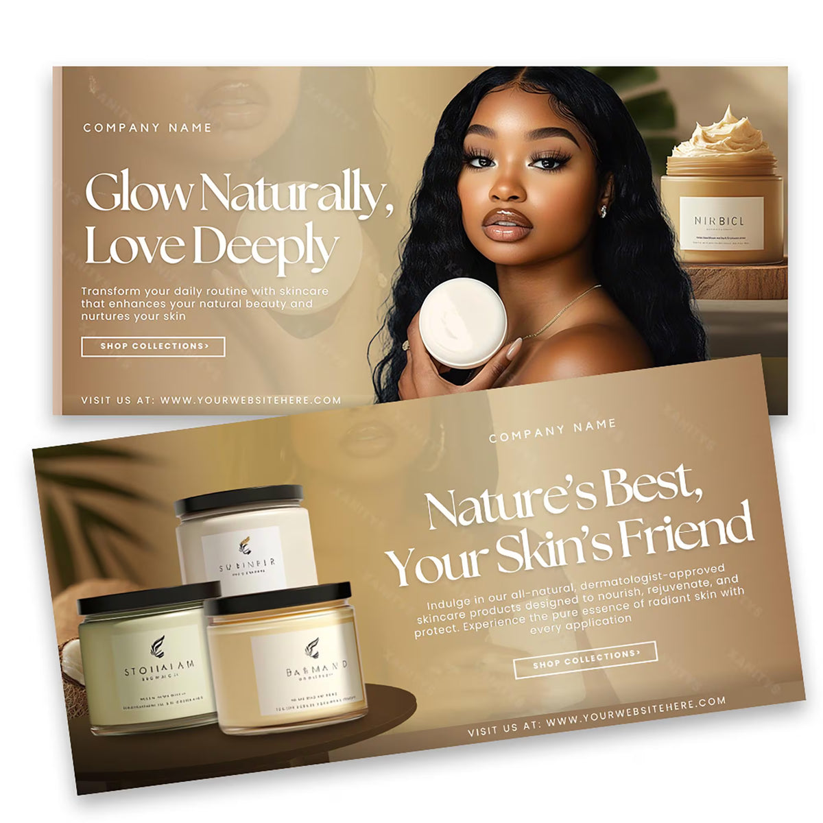 Skincare Website Design Banner Templates, Body Butter Website Design, Esthetician Website Design, Skincare banners, Skincare branding