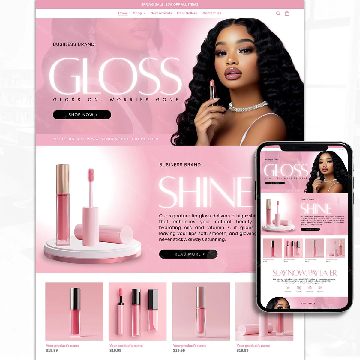 Lip Gloss Website, Cosmetics Website, Lip Gloss Template, Premade Shopify Lip Gloss Website Banners, Lashes Websit Banners