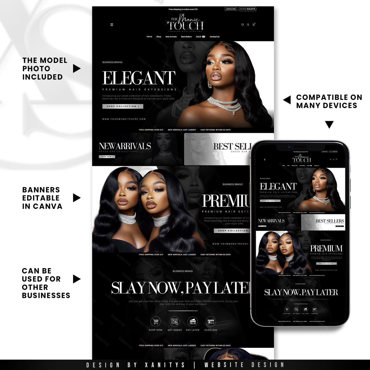 Responsive Hair Website Template optimized for mobile shopping on Shopify.