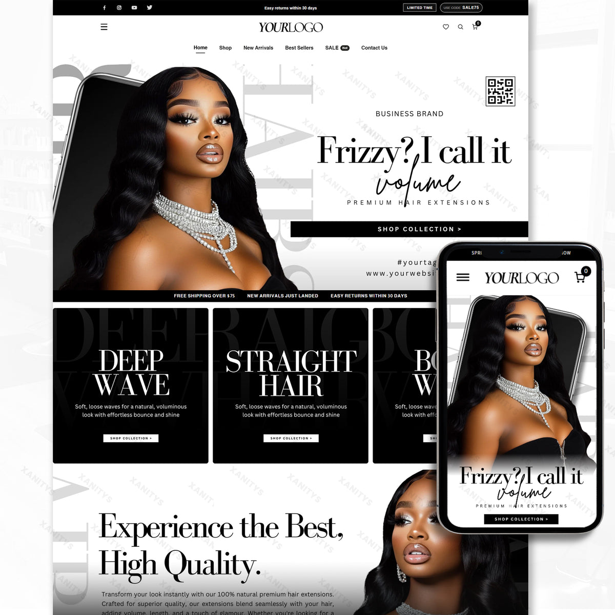 Responsive Hair Website Template optimized for mobile shopping on Shopify.