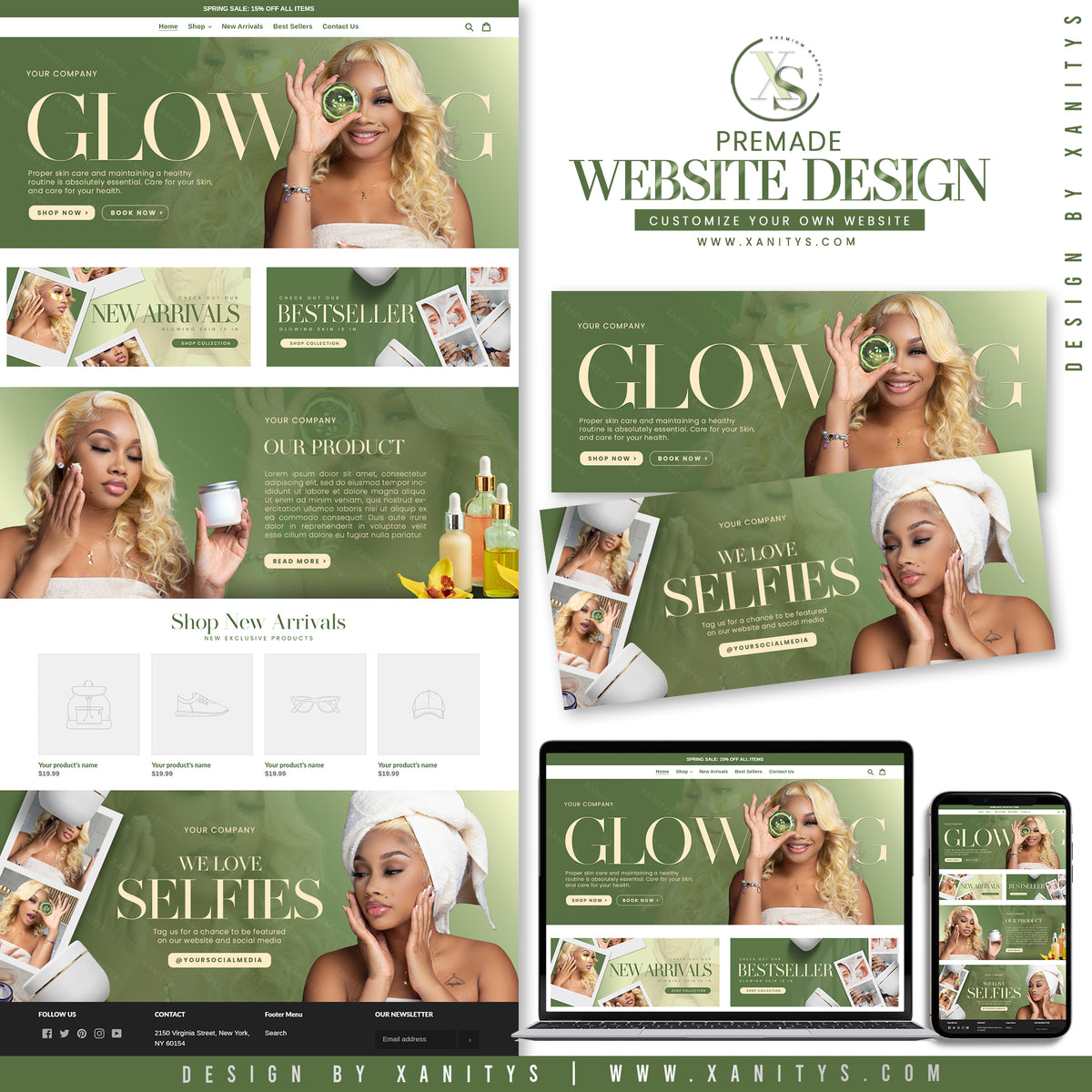 Skincare Website Design with editable Canva banners and luxury branding